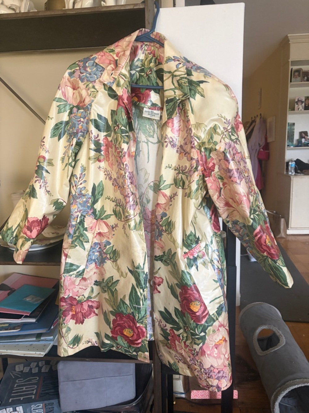 Floral Satin Trench Coat in Cream by Judith Hart